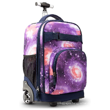 Good Quality School Overprint Polyester Aluminium Pipe Tote 19 inch Rolling Trolley Wheels Backpack Bags  For Children